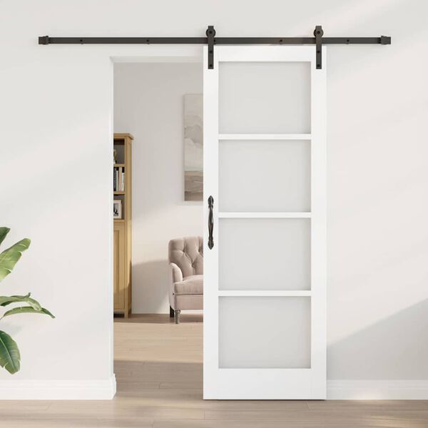 vidaXL Skyded&oslash;r ORKDAL Hvid 73,5 x 211 cm Massivt fyrretr&aelig; og glas