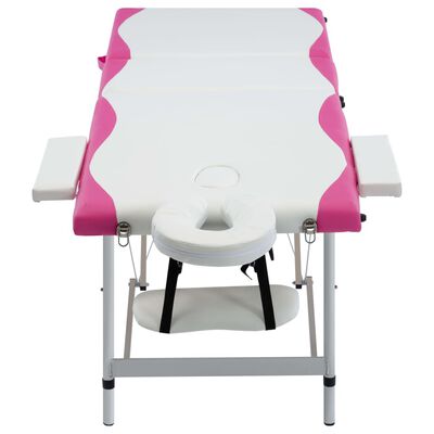 vidaXL sammenfoldeligt massagebord aluminiumsstel 3 zoner hvid lyserød