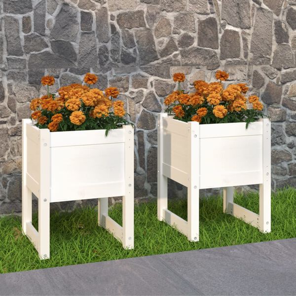 vidaXL plantekasser 2 stk. 40x40x52,5 cm massivt fyrretræ hvid