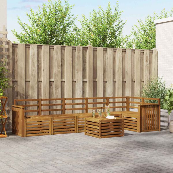 vidaXL Sektionalsofa s&aelig;t 7 pcs Naturfarvet Massivt Akacietr&aelig;