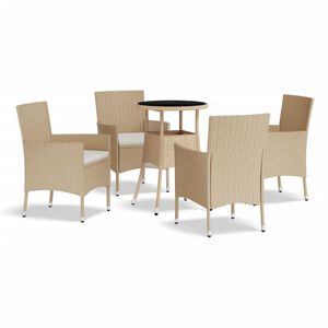 vidaXL bistros&aelig;t til haven 5 dele med hynder polyrattan beige