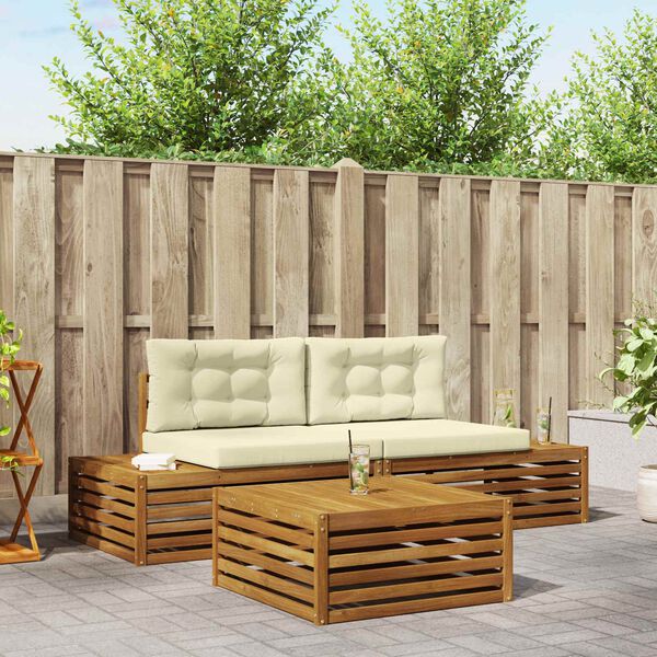 vidaXL Udend&oslash;rs sofagruppe med pude 3 Stk Naturlig og Fl&oslash;de