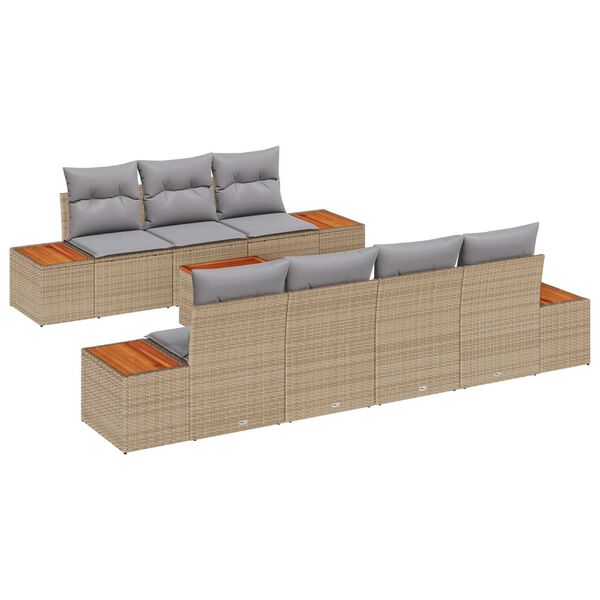 vidaXL Havesofa S&aelig;t med pude 8 pcs Beige Poly rattan