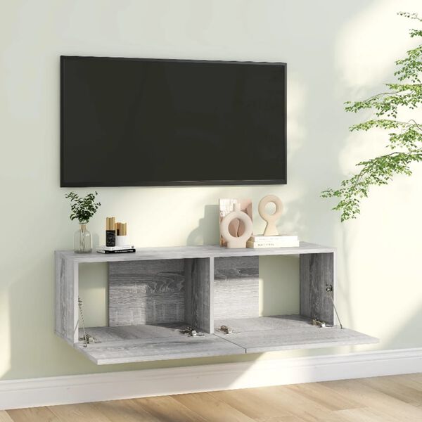vidaXL væghængt tv-bord 100x30x30 cm konstrueret træ grå sonoma-eg