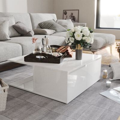 vidaXL sofabord 80x80x31 cm spånplade hvid højglans