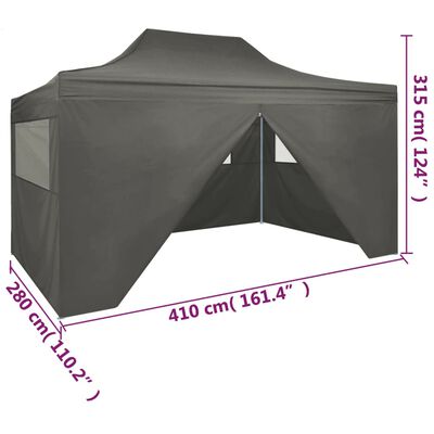 vidaXL foldbart festtelt med 4 sidevægge 3 x 4 m stål antracitgrå