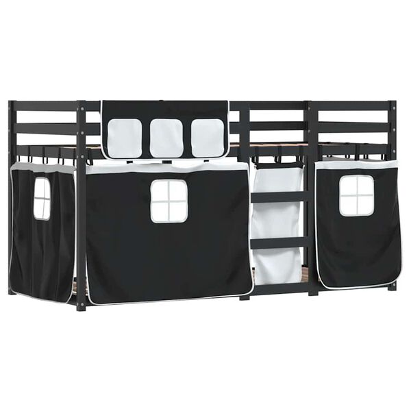 vidaXL køjeseng med gardiner 90x190 cm massivt fyrretræ hvid og sort