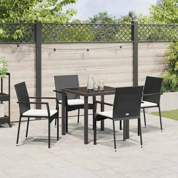 vidaXL Have Spisebordss&aelig;t med pude 5 pcs Sort polyrattan