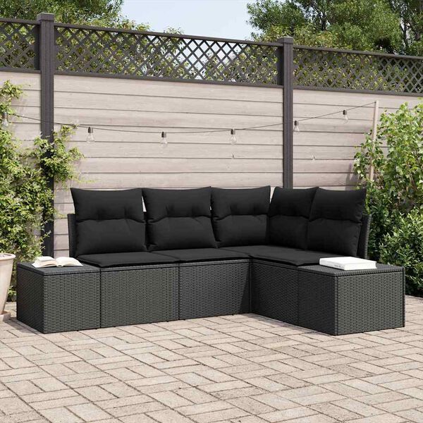 vidaXL Havesofa Sæt 4 pcs Sort polyrattan