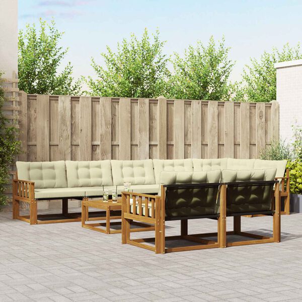 vidaXL Udend&oslash;rs sofagruppe med pude 9 pcs Naturlig og Fl&oslash;de