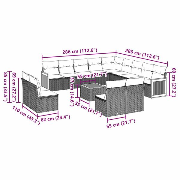 vidaXL sofasæt til haven 14 dele med hynder polyrattan sort