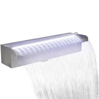 Rektangulær vandfaldsfontæne med LED-lys rustfrit stål 45 cm
