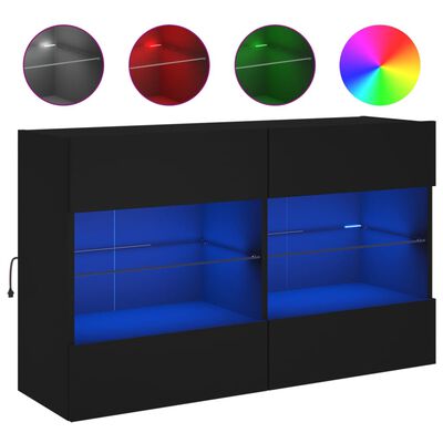 vidaXL væghængt tv-bord med LED-lys 98,5x30x60,5 cm sort