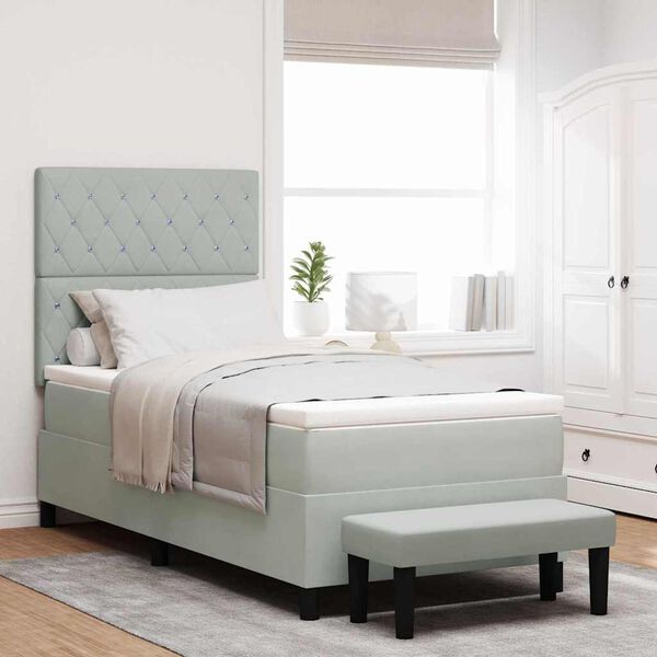 vidaXL Box spring seng med madras Lysegr&aring; 100 x 200 cm Fl&oslash;jl