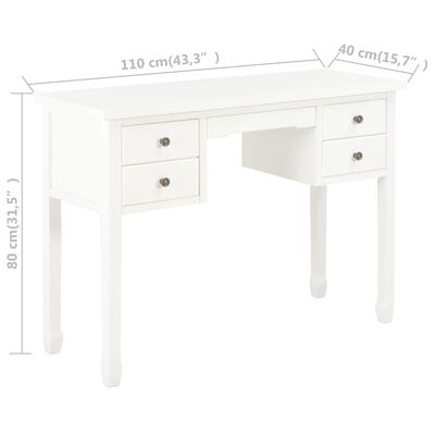 vidaXL skrivebord 110 x 40 x 80 cm massivt træ hvid