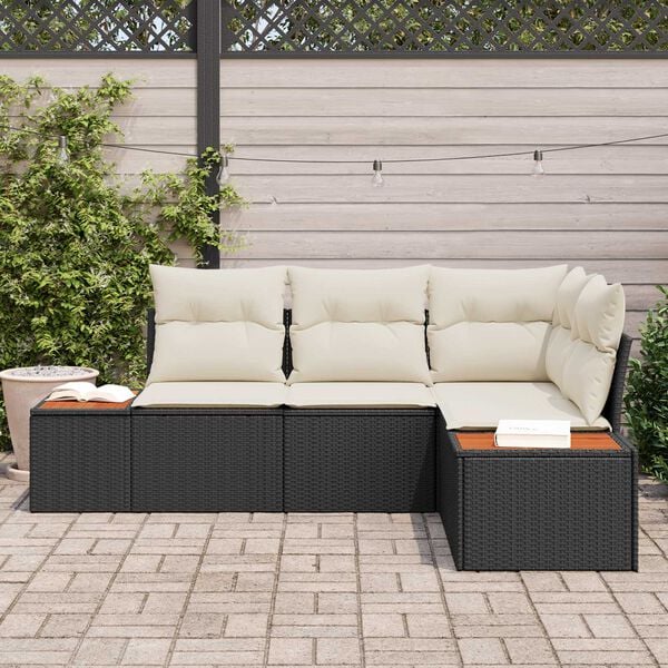 vidaXL Havesofa Sæt med pude 4 pcs Sort og Cream Polyrattan