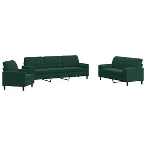 vidaXL sofas&aelig;t 3 dele med hynder og bolsterpuder velour m&oslash;rkegr&oslash;n