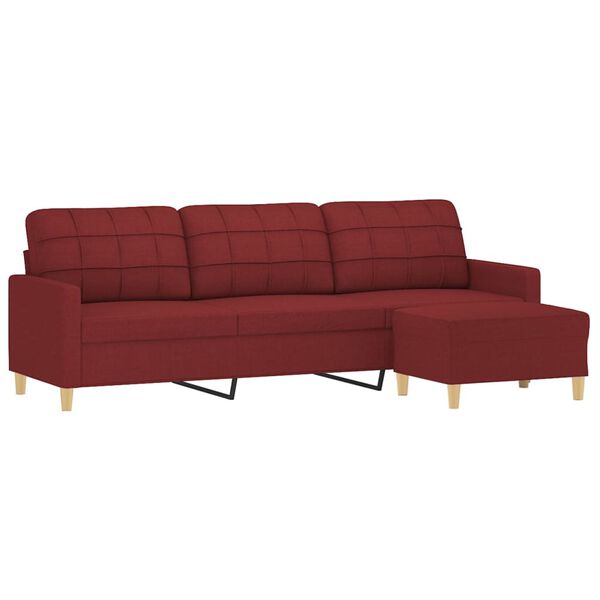 vidaXL 3-personers sofa med fodskammel 210 cm stof Vinr&oslash;d