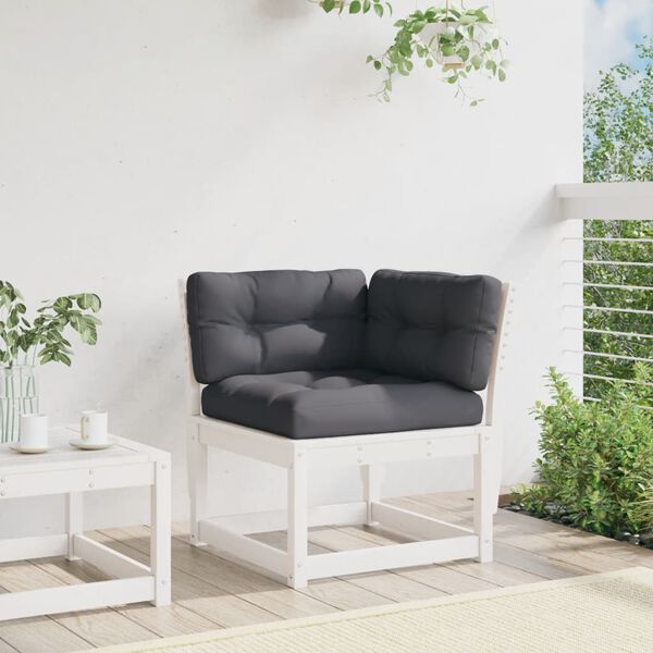 vidaXL hjørnemodul til havesofa 73x73x78 cm m. hynder massivt fyr hvid