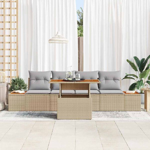 vidaXL Havesofa Sæt med opbevaring 5 pcs Beige Poly rattan