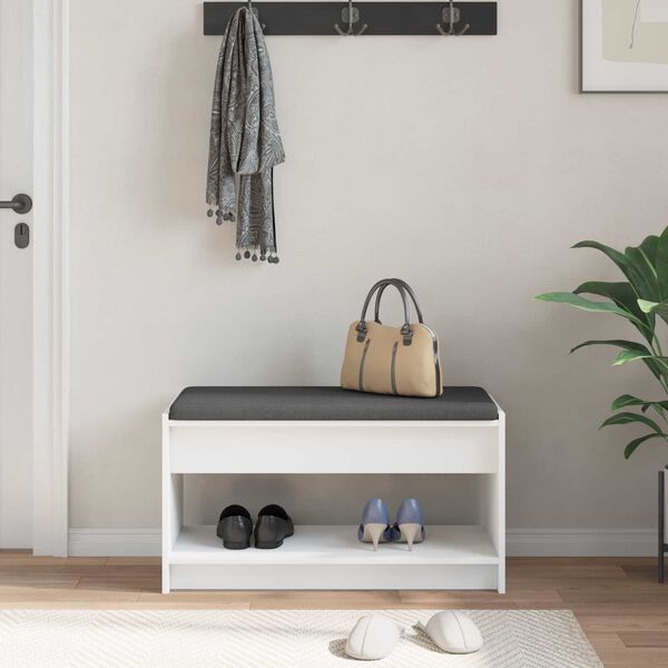 vidaXL Hallb&aelig;nk med pude Hvid 83 x 38 x 45 cm Kunstigt tr&aelig; og stof