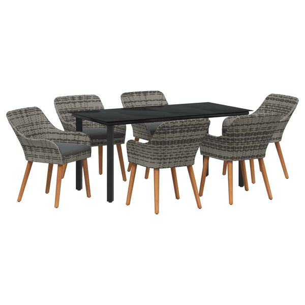 vidaXL Have Spisebordssæt med pude 7 pcs Grå polyrattan