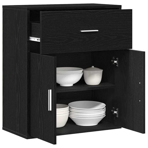 vidaXL Sideboard med skuffe Sort eg 60 x 31 x 70 cm Konstrueret tr&aelig;