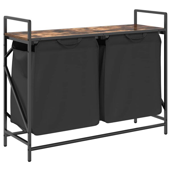 vidaXL vasketøjskurv 2 rum med hylde røget egetræsfarve