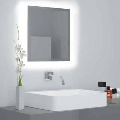 vidaXL badeværelsesspejl med LED-lys 40x8,5x37 cm akryl grå højglans