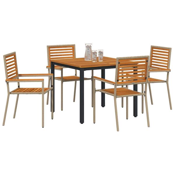 vidaXL Have Spisebordss&aelig;t 5 pcs Beige og Brun polyrattan