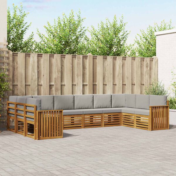 vidaXL Sektionalsofa s&aelig;t 10 pcs Naturlig og Lys Gr&aring; Massivt Akacietr&aelig;