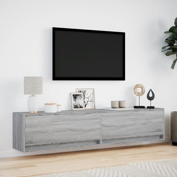 vidaXL v&aelig;gh&aelig;ngt tv-bord med LED 180x31x38 cm gr&aring; sonoma-eg