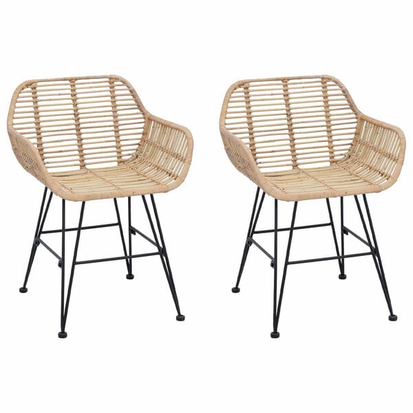 vidaXL Spisestuestol 2 pcs Naturfarvet 55 x 50 x 74 cm Rattan og Jern