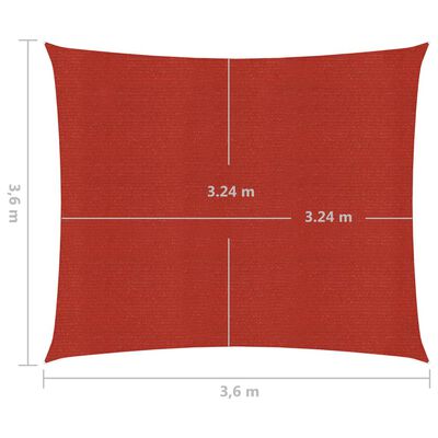 vidaXL solsejl 3,6x3,6 m 160 g/m² HDPE rød