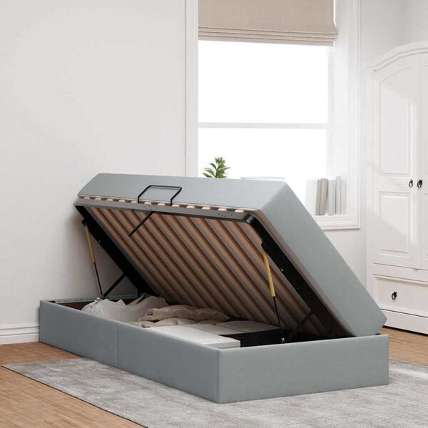 vidaXL Seng med opbevaring og madras Lysegr&aring; 100 x 200 cm Polyester