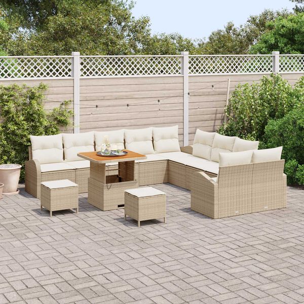 vidaXL Havesofa S&aelig;t med pude 13 pcs Beige Poly rattan