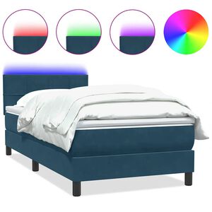 vidaXL kontinentalseng med madras og LED-lys m&oslash;rkebl&aring; 80x210 cm fl&oslash;jl