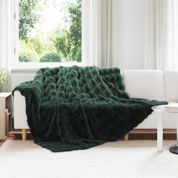 vidaXL Faux Kanin Pels Tæppe 4 pcs Mørkegrøn 240 x 270 cm Polyester
