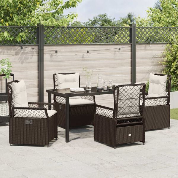 vidaXL Have Spisebordss&aelig;t 5 pcs Brun polyrattan