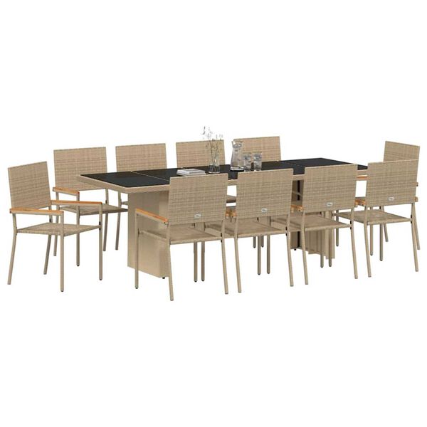 vidaXL Have Spisebordss&aelig;t 11 pcs Beige polyrattan