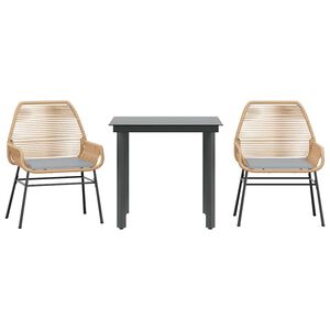 vidaXL 3 dele spisebordss&aelig;t til haven m. hynder polyrattan glas brun
