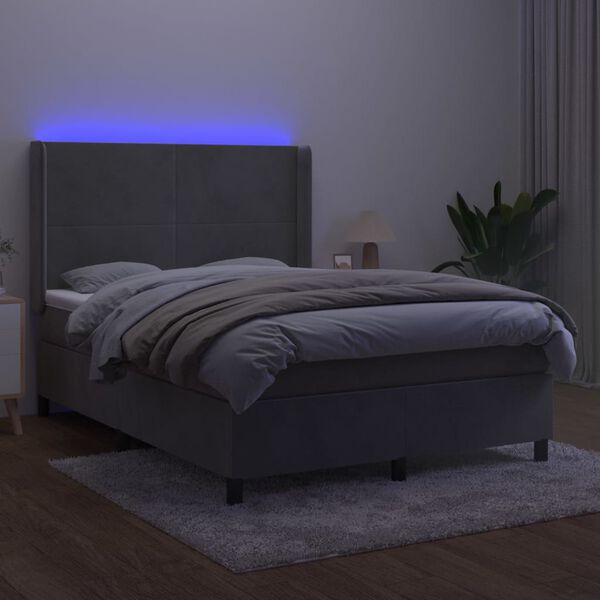 vidaXL kontinentalseng med LED-lys 140x190 cm velour lysegr&aring;