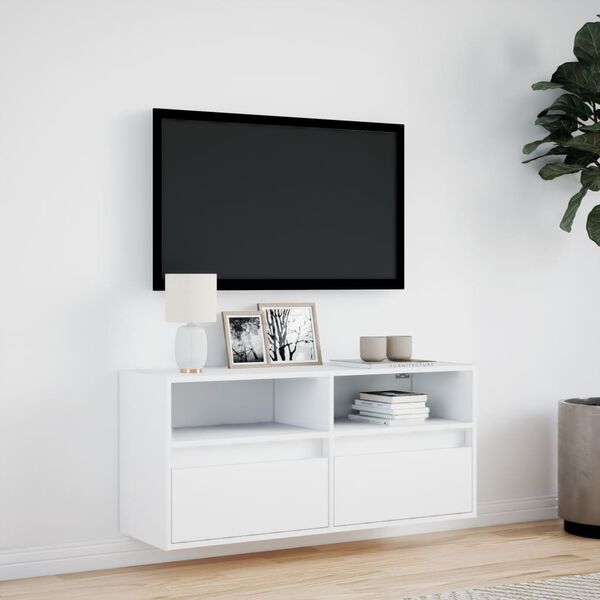 vidaXL væghængt tv-bord med LED-lys 100x31x45 cm hvid