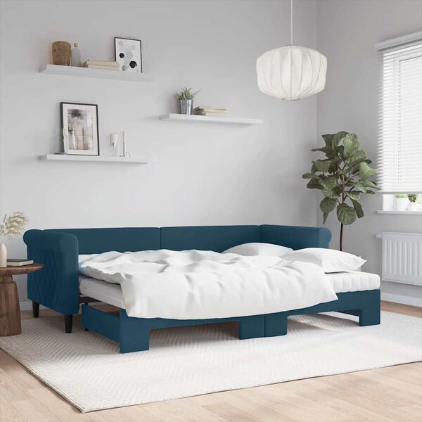 vidaXL daybed med udtr&aelig;k og madras 80x200 cm velour bl&aring;