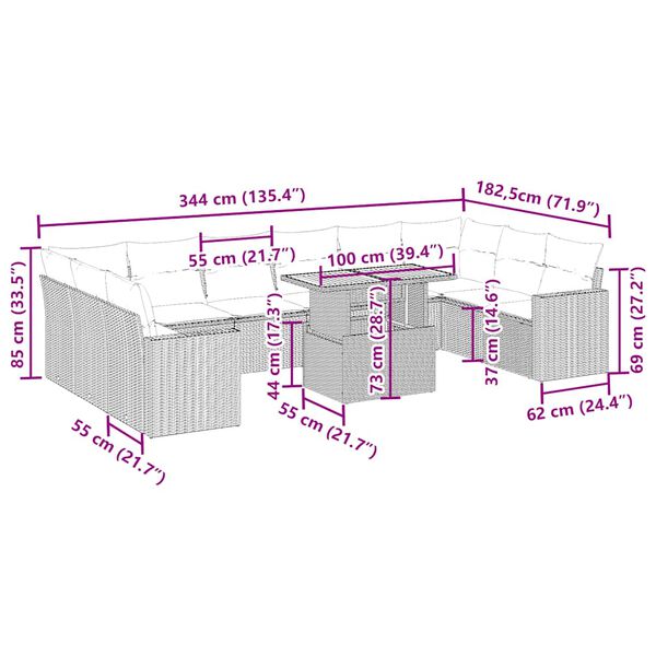 vidaXL sofas&aelig;t til haven 11 dele med hynder polyrattan beige