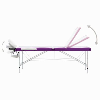 vidaXL sammenfoldeligt massagebord aluminiumsstel 3 zoner hvid lilla