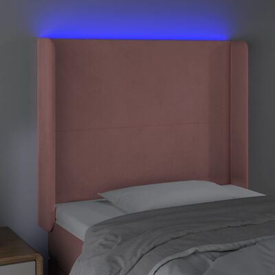 vidaXL sengegavl med LED-lys 93x16x118/128 cm fløjl lyserød