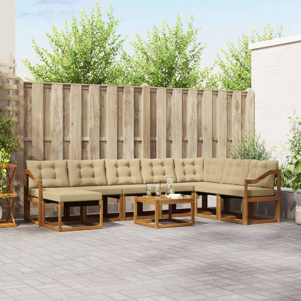 vidaXL Udend&oslash;rs sofagruppe med pude 9 pcs Naturlig og Beige