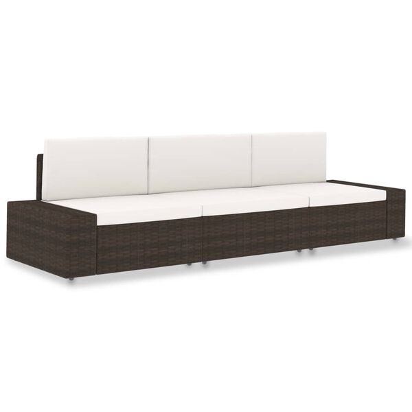 vidaXL 3-personers sofa modulær polyrattan brun