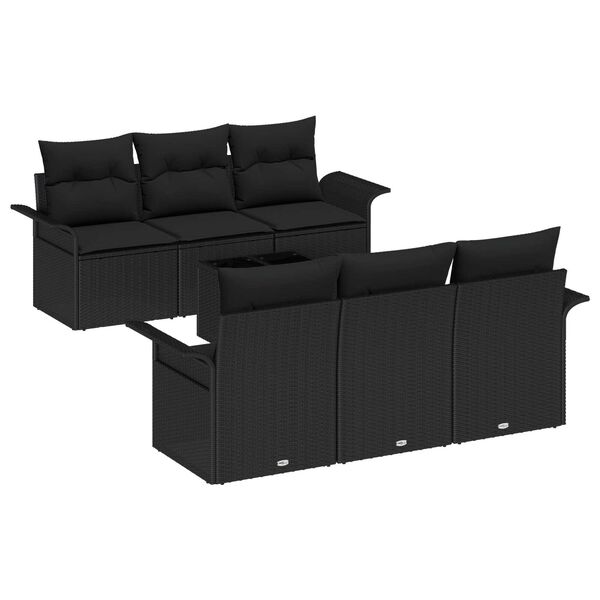 vidaXL Havesofa S&aelig;t med pude 7 pcs Sort polyrattan